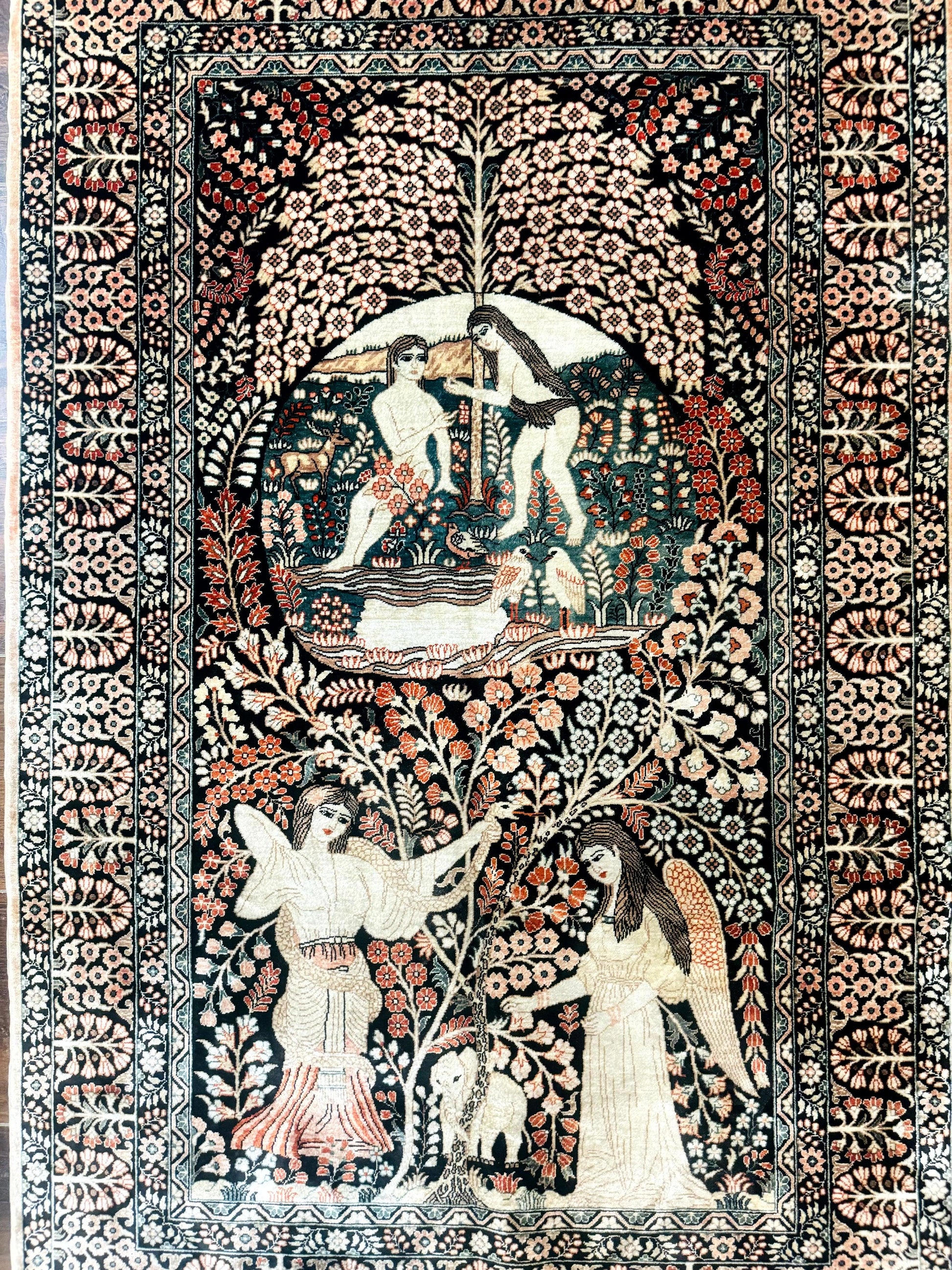 Stunning Sino Persian Pictorial Rug 2.7 x 4, Garden of Eden Adam & Eve Tree of Life Design, Extremely Fine 580 KPSI, Masterpiece - Nuvé