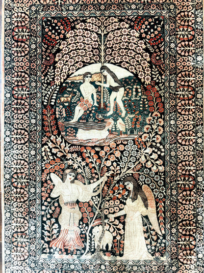 Stunning Sino Persian Pictorial Rug 2.7 x 4, Garden of Eden Adam & Eve Tree of Life Design, Extremely Fine 580 KPSI, Masterpiece - Nuvé