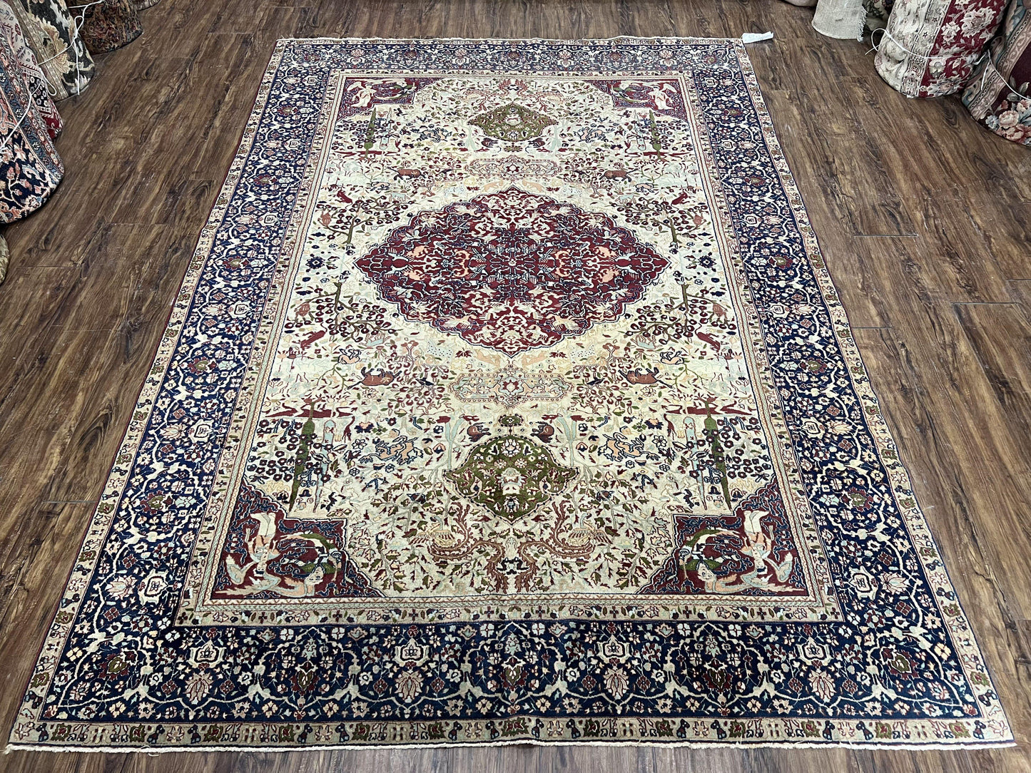Rare Antique Indian Agra Rug, Early 20th Century Indian Carpet, Animal and Angel Motifs, Hunting Scene, Collectible Oriental Carpet, Wow - Nuvé