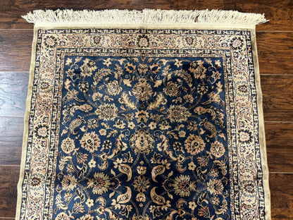 Vintage Art Silk Rug 3x4, Traditional Oriental Persian Design Rug, Belgium Power Loomed Rug, Navy Blue - Nuvé