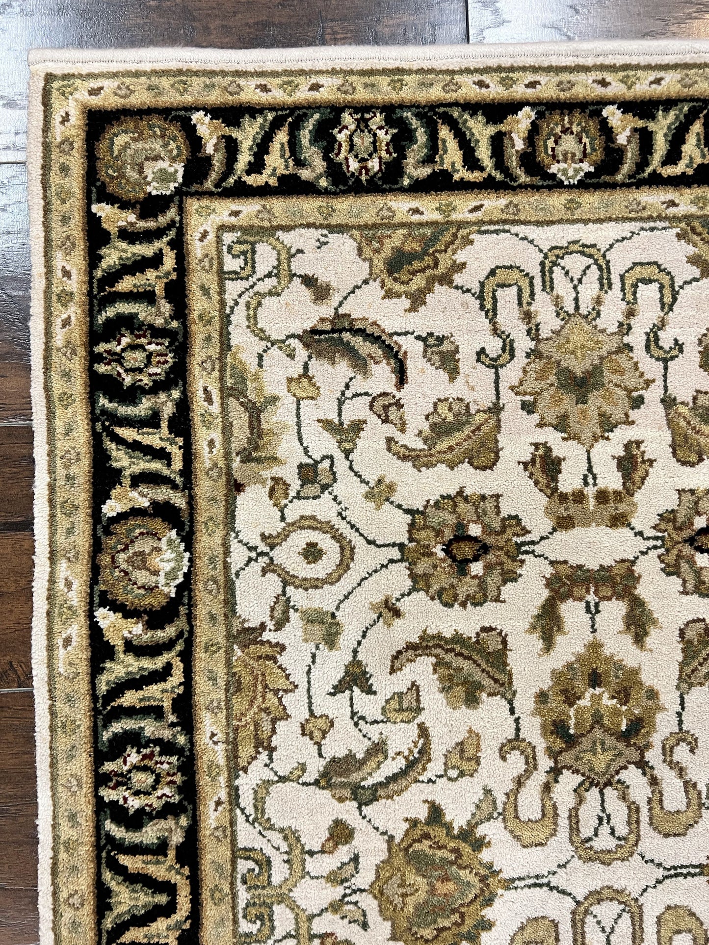 Small Indo Mahal Rug 2.5 x 4, Wool Indian Oriental Carpet, Hand Knotted Handmade Vintage Traditional Rug, Beige Tan Black - Nuvé