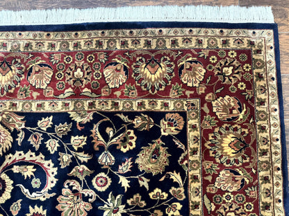 Indo Persian Rug 8x10, Navy Blue and Red, Floral Allover, Hand Knotted Vintage Wool Carpet, Indo Sarouk - Nuvé