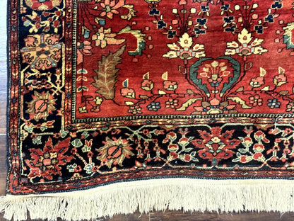 Antique Persian Farahan Sarouk Rug 3.6 x 5, Red, Floral, Traditional Rug, Fine 210 KPSI - Nuvé