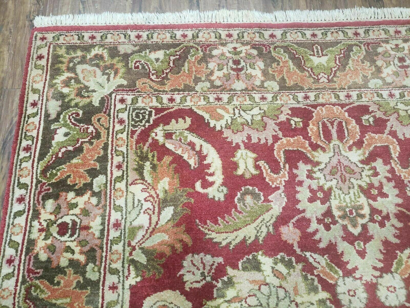 Indo Persian Rug 6x9, Hand Knotted Vintage Indian Sultanabad Agra Wool Rug, Handmade Oriental Carpet 6 x 9, Red Large Floral Design - Nuvé