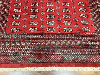 Turkoman Rug 8 x 11.6, Red Bokhara Pakistani Carpet, Wool Handmade Vintage Rug - Nuvé