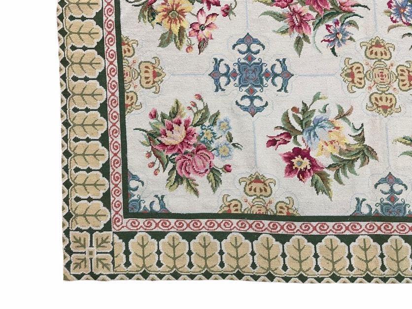 Hand-Knotted Needlepoint Carpet 6x9, Ivory/Cream Background, Colorful Flowers, Yellow Border, Aubusson Rug 6 x 9, New, Handmade - Nuvé