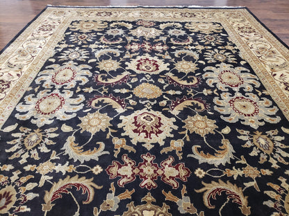 Indo Mahal Rug 8x12, Indian Sultanabad Handmade Area Rug, Vintage Hand-Knotted Wool Black Floral Traditional Oriental Dinning Room Rug - Nuvé
