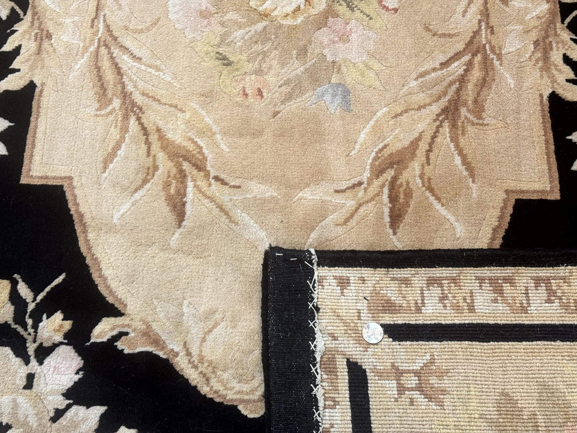 Chinese Aubusson Rug 6x9, Wool Pile, Black, Floral, Elegant - Nuvé