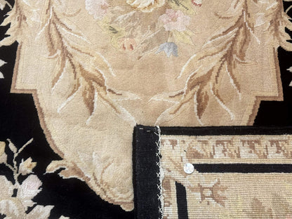 Chinese Aubusson Rug 6x9, Wool Pile, Black, Floral, Elegant - Nuvé