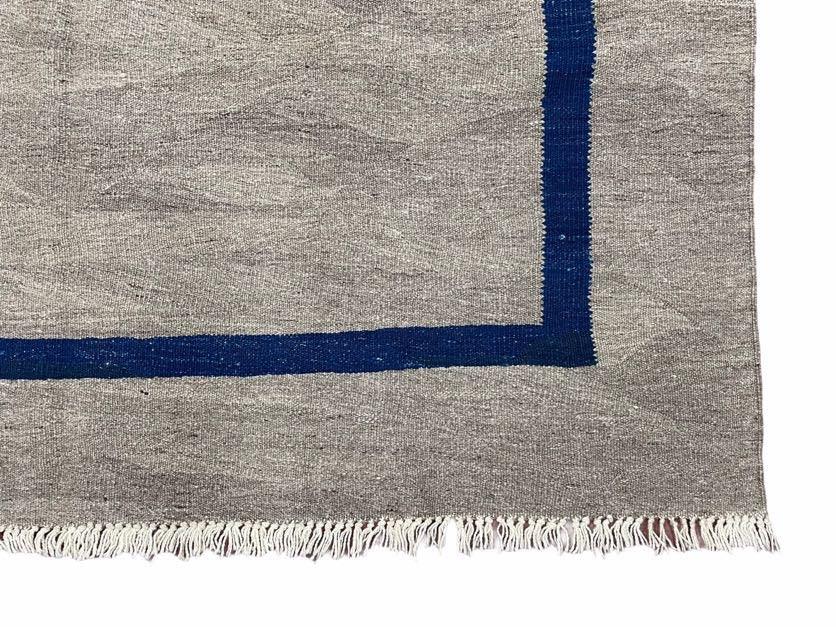 Geometric Turkish Kilim Rug 5' 7" x 7' 9", Flatweave Carpet, Minimal Design, Anatolian Carpet, Gray, Geometric, Dark Blue, Hand-Knotted, New - Nuvé