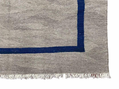 Geometric Turkish Kilim Rug 5' 7" x 7' 9", Flatweave Carpet, Minimal Design, Anatolian Carpet, Gray, Geometric, Dark Blue, Hand-Knotted, New - Nuvé
