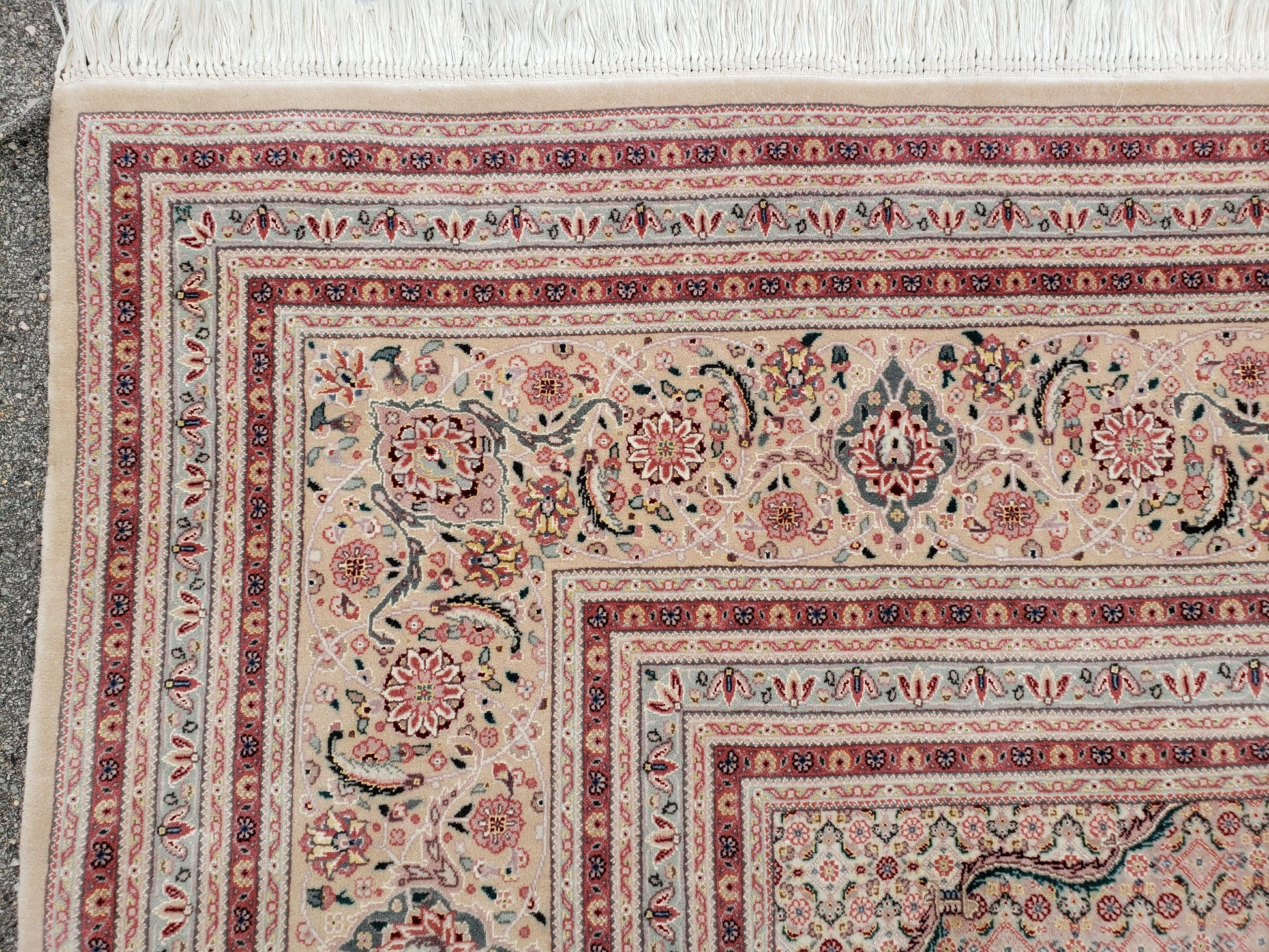 Stunning Oversized Sino Persian Oriental Rug 12x15, Hand Knotted Wool & Silk Palace Sized Carpet, Mahi Pattern, Very Fine, Peach Beige, Wow - Nuvé