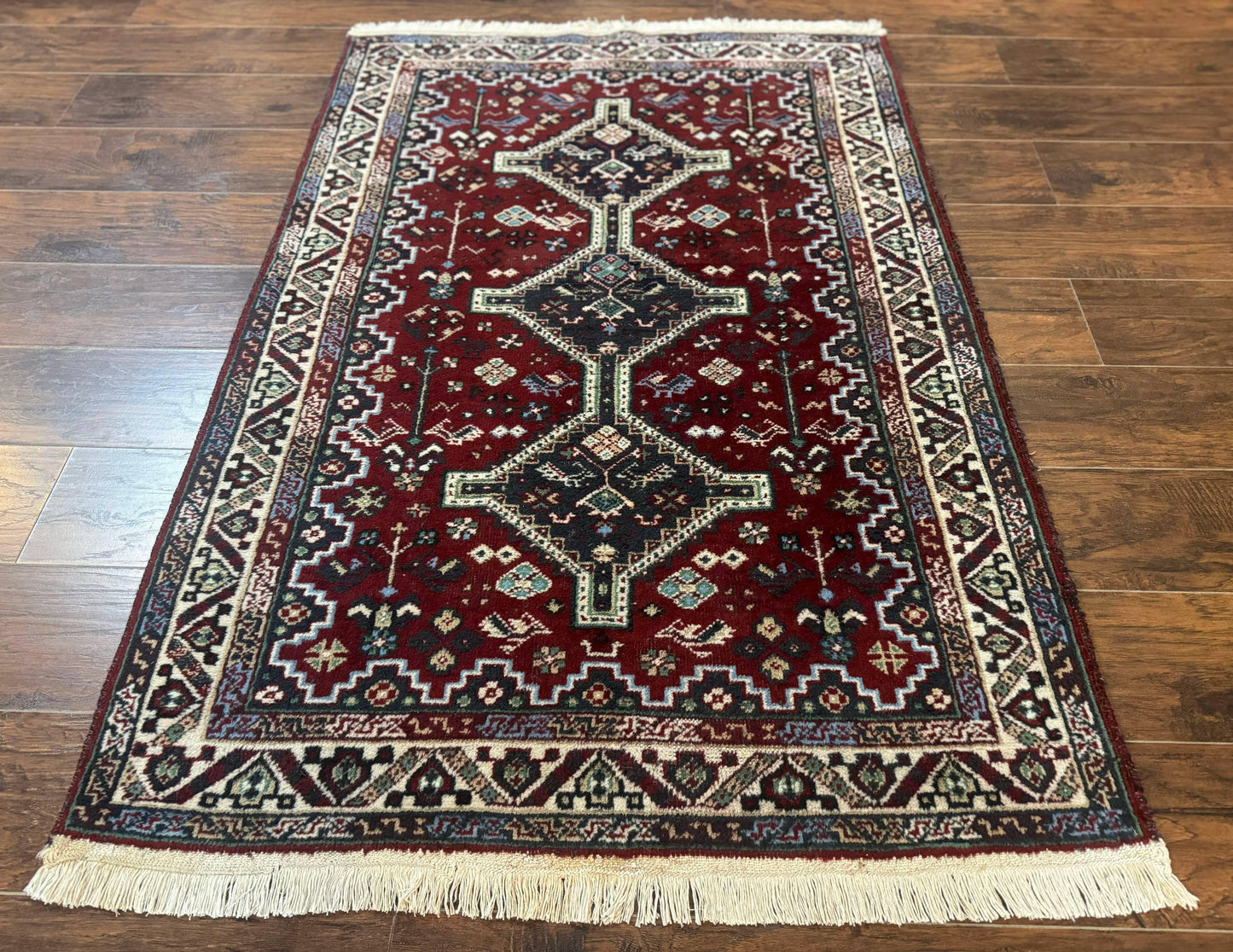 Persian Afshar Rug 4x5 Red Navy Geometric Tribal Wool Carpet - Nuvé