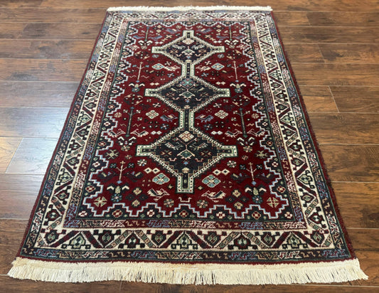 Persian Afshar Rug 4x5 Red Navy Geometric Tribal Wool Carpet - Nuvé
