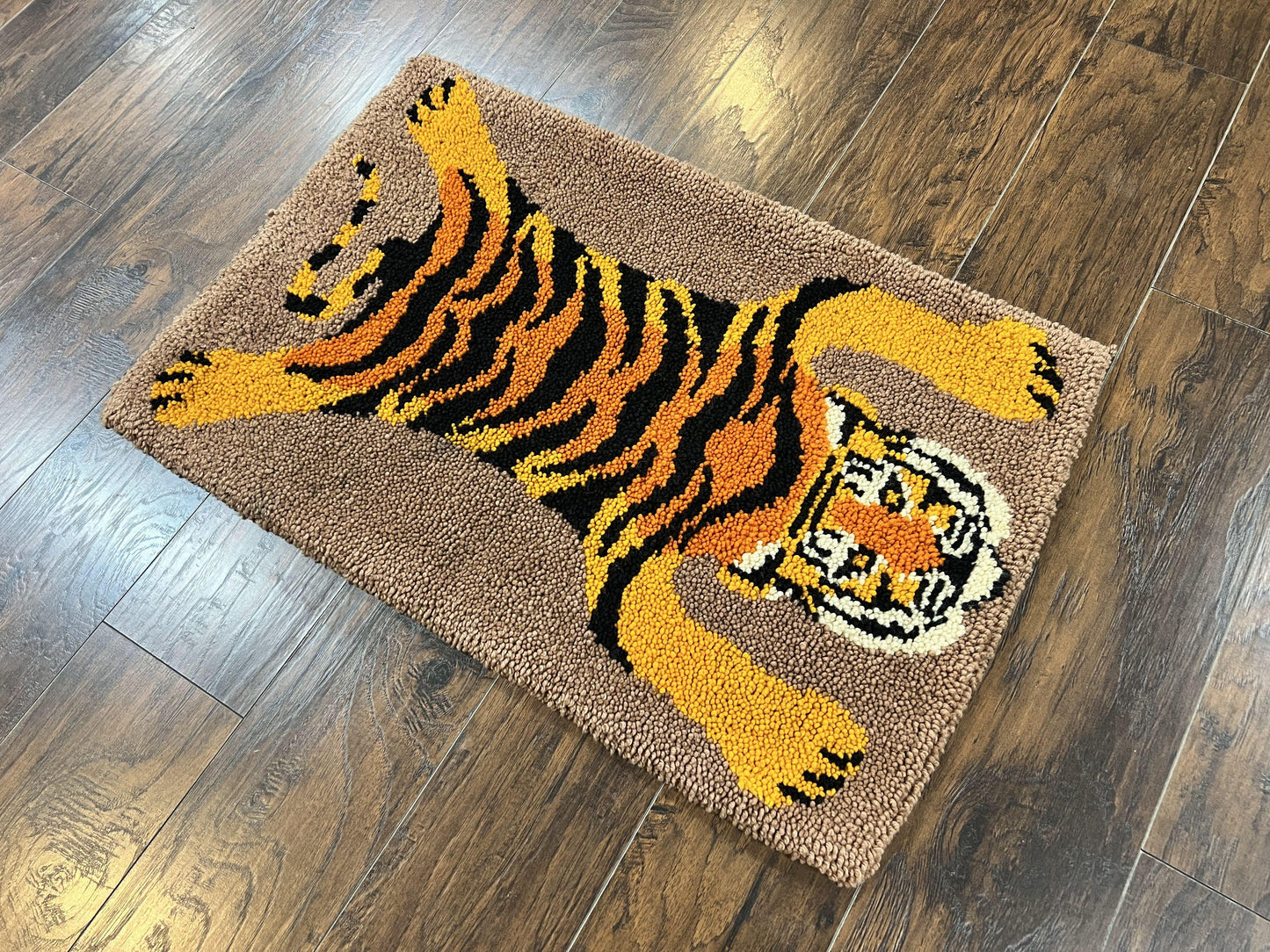 Small Hooked Rug 2x3, Tibetan Tiger Design, Wool, Unique Hooked Rug, Vintage - Nuvé