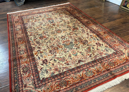 Antique Persian Rug 5x7, Allover Floral with Vases, Beige and Red, Belgian Power Loomed Rug, Vintage - Nuvé