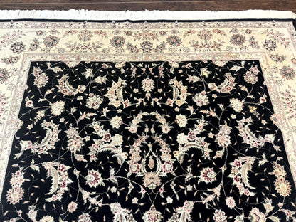 Sino Persian Rug 6x9, Black and Ivory, Wool and Silk Highlights, Handmade - Nuvé