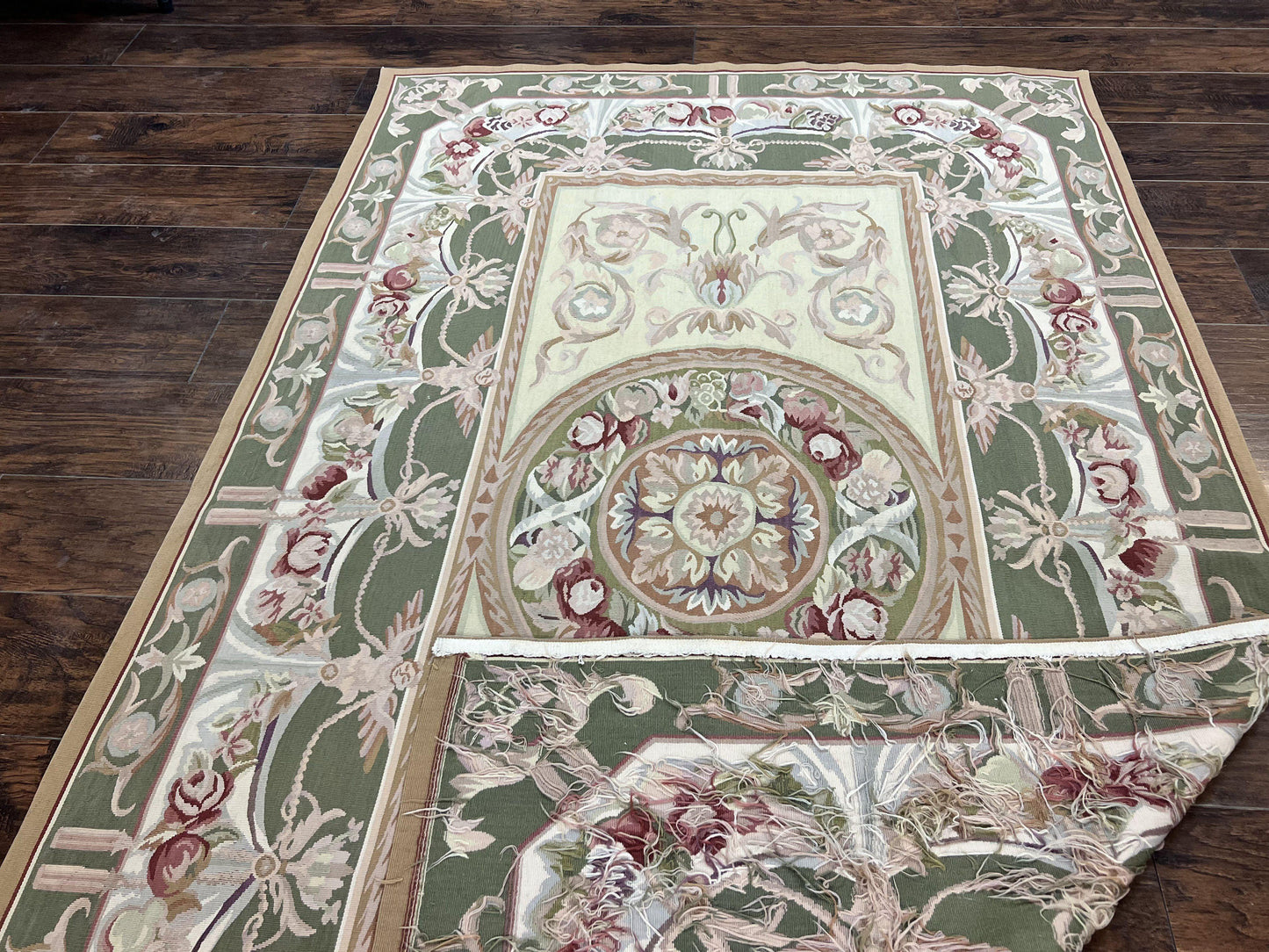Aubusson Rug 5x8, Wool Handmade Vintage Carpet, Angel Motifs, Flatweave Rug 5 x 8, Medium Sized, European Design - Nuvé