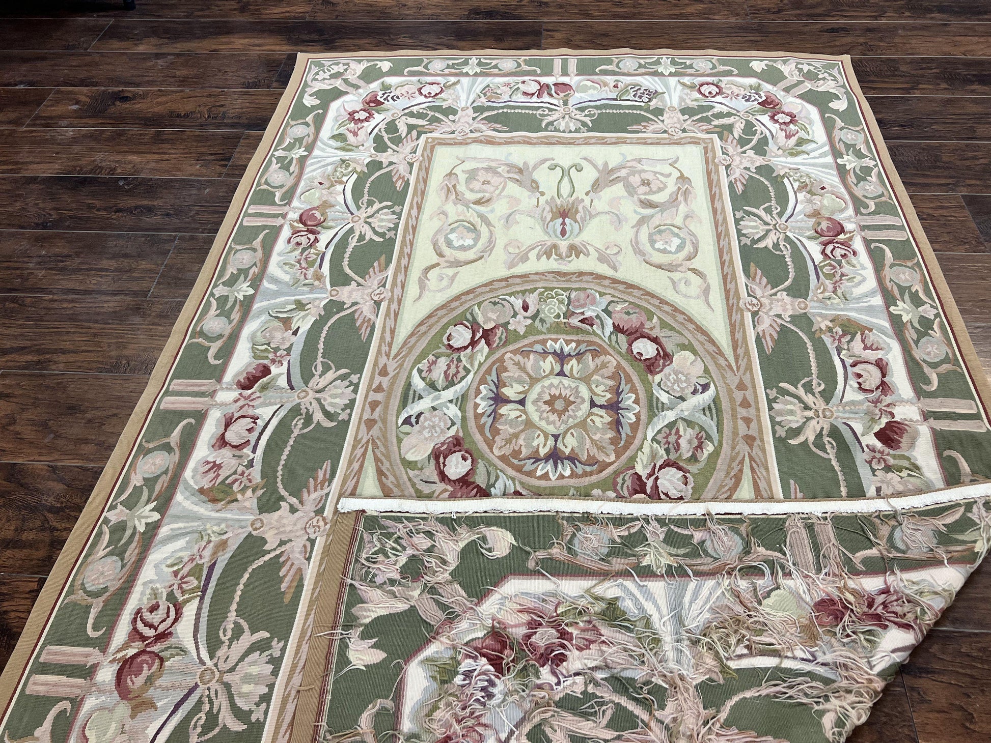 Aubusson Rug 5x8, Wool Handmade Vintage Carpet, Angel Motifs, Flatweave Rug 5 x 8, Medium Sized, European Design - Nuvé