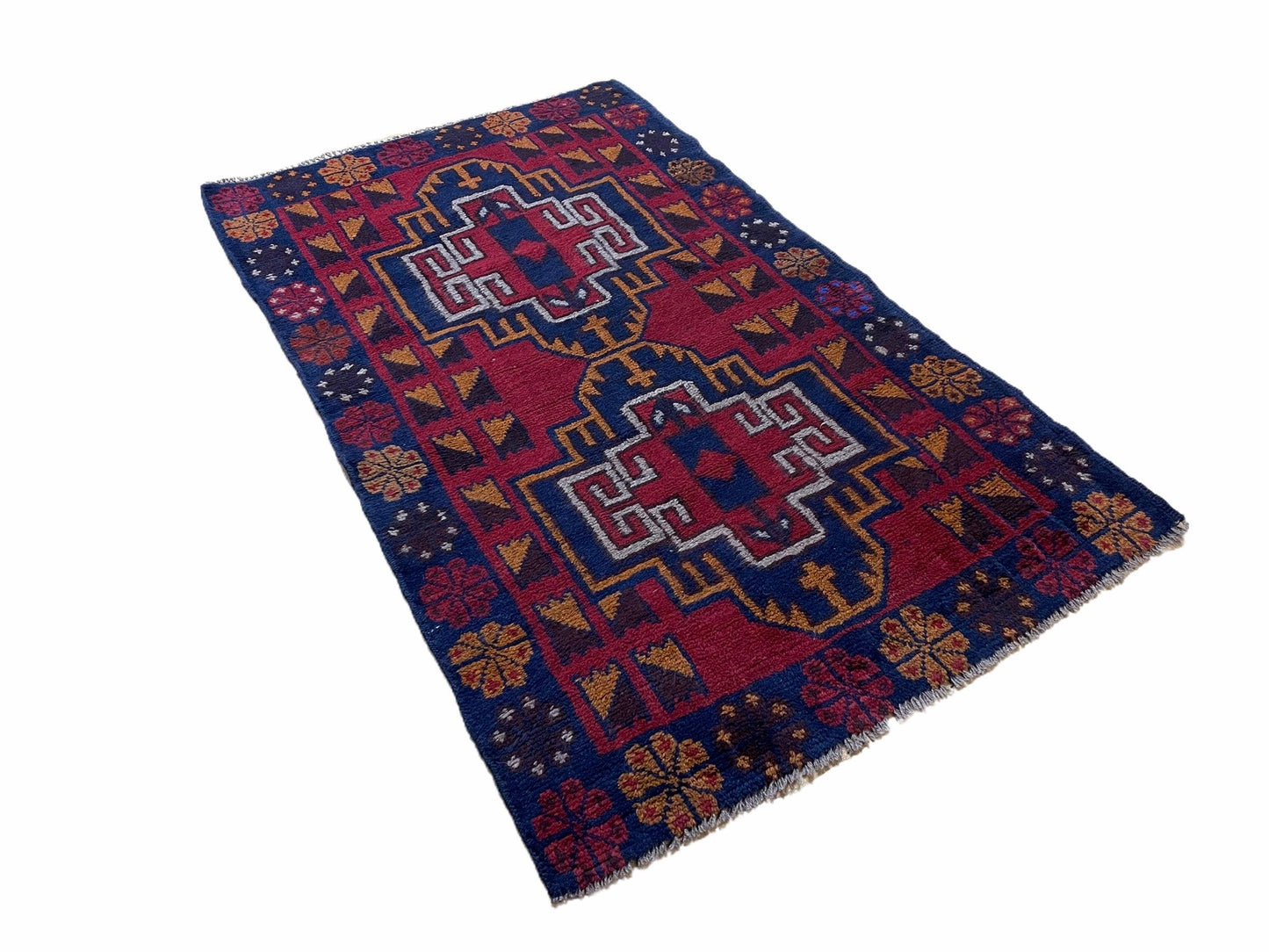 3 X 4.3 Vintage Handmade Tribal Wool Rug Balouch Rug Afghan Rug Red Blue Nice - Nuvé