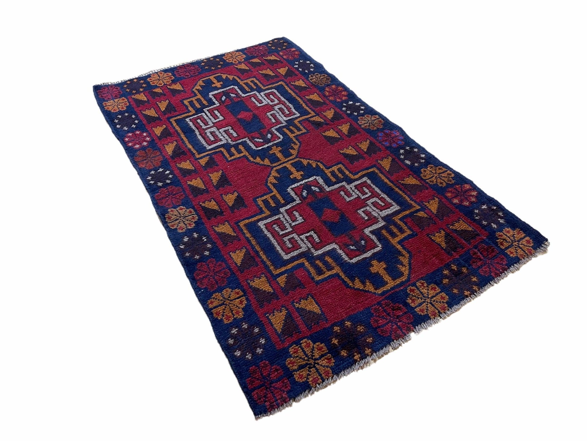 3 X 4.3 Vintage Handmade Tribal Wool Rug Balouch Rug Afghan Rug Red Blue Nice - Nuvé
