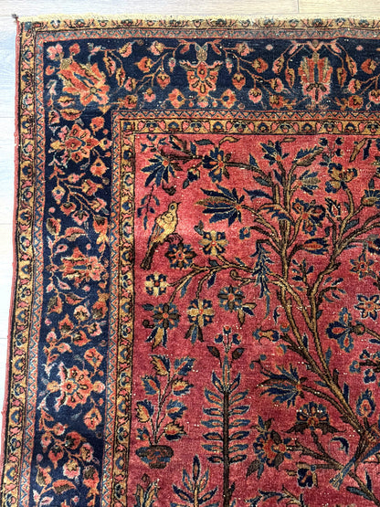 Antique Persian Tree of Life Rug 3x5, Manchester Wool, Bird Pictorials, Fine 240 KPSI, Red Navy Blue - Nuvé