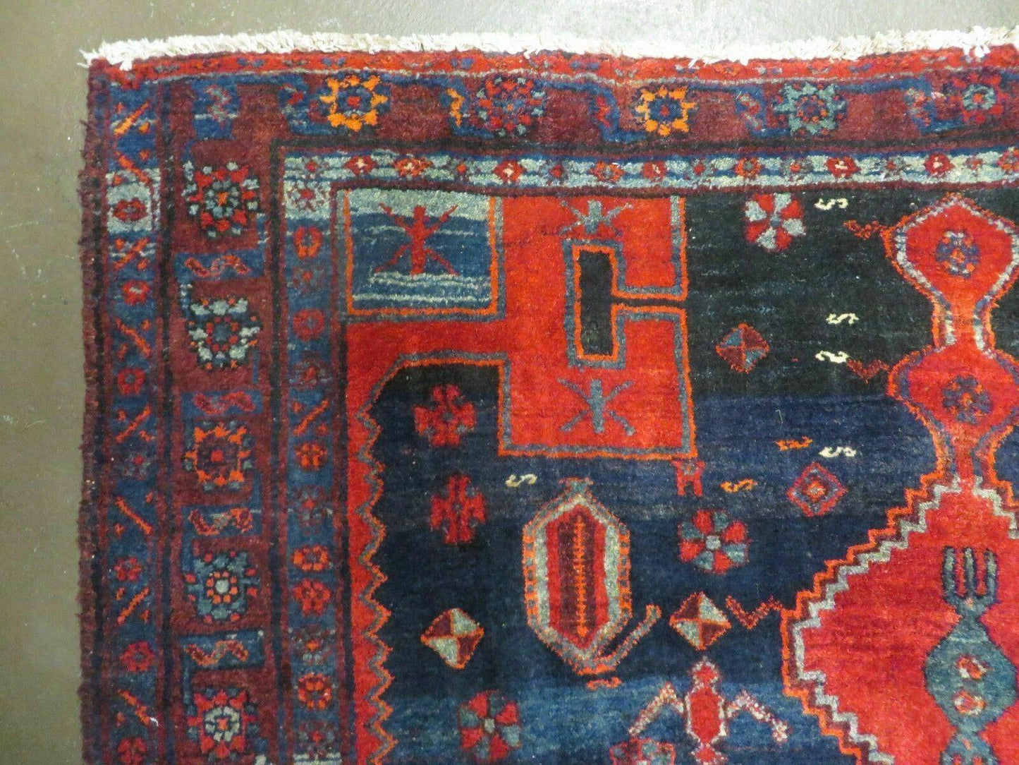 4' 6" X 8' 2" Antique Handmade India Tribal Geometric Wool Rug Red Blue # 129 - Nuvé