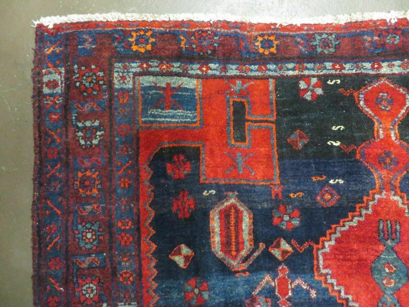 4' 6" X 8' 2" Antique Handmade India Tribal Geometric Wool Rug Red Blue # 129 - Nuvé