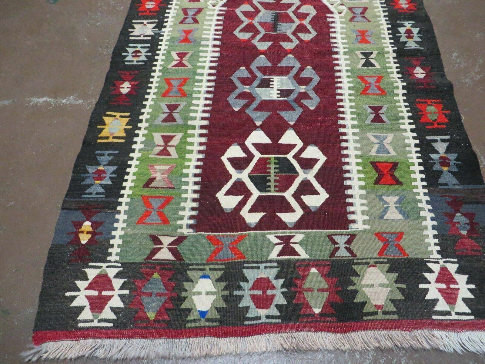 3' 8" X 5' Vintage Turkish Kilim Handmade Flat Weave Wool Rug Veg Dyes - Nuvé