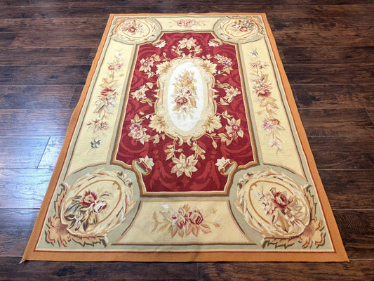 Aubusson Rug 4x6, Red, Floral, European Design, Vintage, Wool - Nuvé