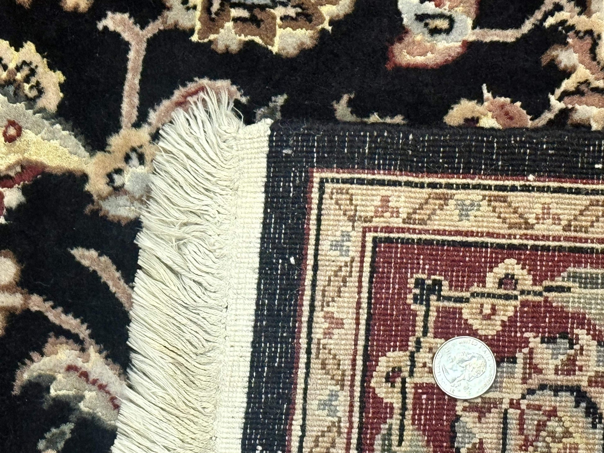 Pak Persian Rug 4x6, Black and Burgundy, Floral Allover, Wool and Silk - Nuvé