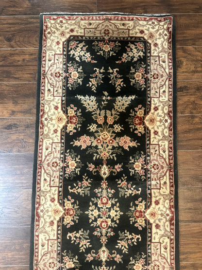 Long Pak Persian Runner Rug 2.7 x 21, Floral Allover, Dark Green and Beige, Handmade Wool Runner Rug, 21ft Runner for Hallway - Nuvé