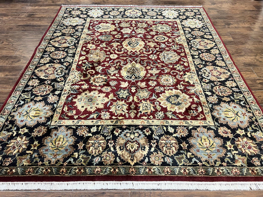 Indo Persian Rug 8x10, Wool Hand Knotted Vintage Carpet, Dark Red, Indian Mahal Rug, Agra Design, 8 x 10 Room Sized Oriental Rug - Nuvé