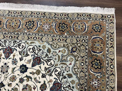 Wonderful Persian Tabriz Rug 7x10, Floral Medallion, Very Fine Oriental Carpet, Ivory - Nuvé