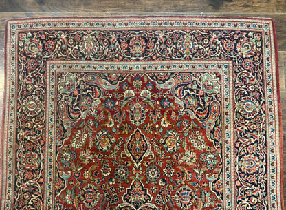 Persian Kashan Rug 4x7, Red, Floral Medallion, Vintage, Wool - Nuvé