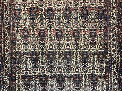 Antique Persian Afshar Rug 5x7, Wool Hand Knotted Oriental Carpet 5 x 7 ft, Repeated Motif Allover, Cream and Maroon, Tribal Rug, Medium Sized Rug,  Zil-i-Sultan Design - Nuvé