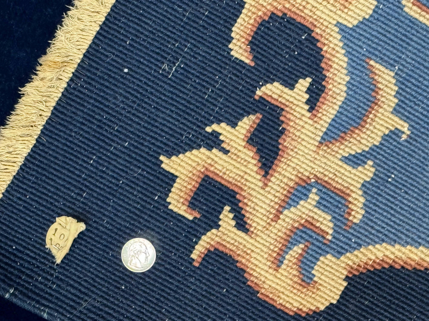 Blue Chinese Art Deco Rug 9x12, Vintage Antique Chinese Wool Rug, Chinese Fette Rug - Nuvé