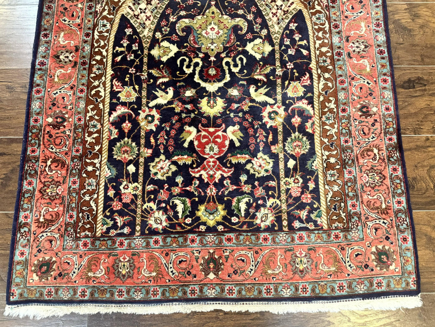 Persian Tabriz Rug 3x4, Navy Blue, Birds, Floral, Prayer Rug, Handmade Wool Rug, Finely Hand Knotted 325 KPSI - Nuvé