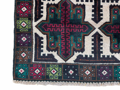 3 X 4.4 Vintage Handmade Tribal Wool Rug Balouchi Rug Afghan Rug Red Beige Green - Nuvé