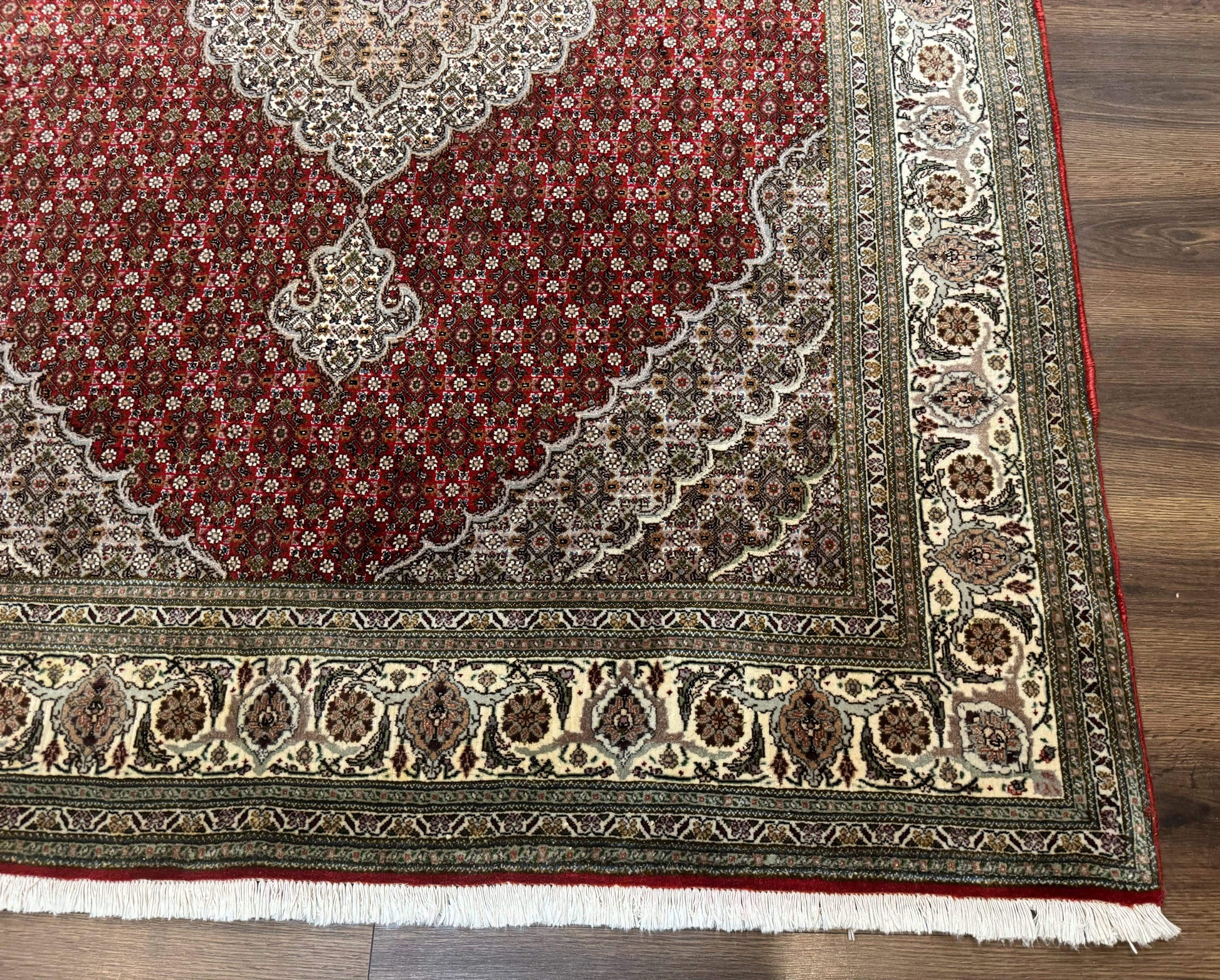 Persian Rug 5x7, Very Fine 330 KPSI, Red and Ivory, Herati Mahi Pattern, Wool & Silk - Nuvé