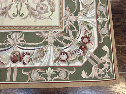 Aubusson Rug 5x8, Wool Handmade Vintage Carpet, Angel Motifs, Flatweave Rug 5 x 8, Medium Sized, European Design - Nuvé