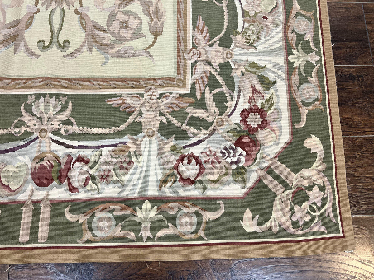 Aubusson Rug 5x8, Wool Handmade Vintage Carpet, Angel Motifs, Flatweave Rug 5 x 8, Medium Sized, European Design