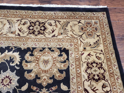 Indo Mahal Rug 8x12, Indian Sultanabad Handmade Area Rug, Vintage Hand-Knotted Wool Black Floral Traditional Oriental Dinning Room Rug - Nuvé