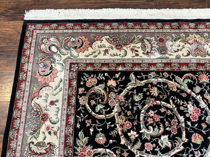 Black Pak Persian Rug 8x11, Floral Pattern, Hand Knotted Vintage Wool Rug with Silk Highlights, Fine 200 KPSI - Nuvé