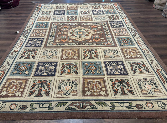 Hooked Rug 8x11, Vintage, American Vintage Hand Hooked Area Rug, Multicolor Panel, Rare - Nuvé