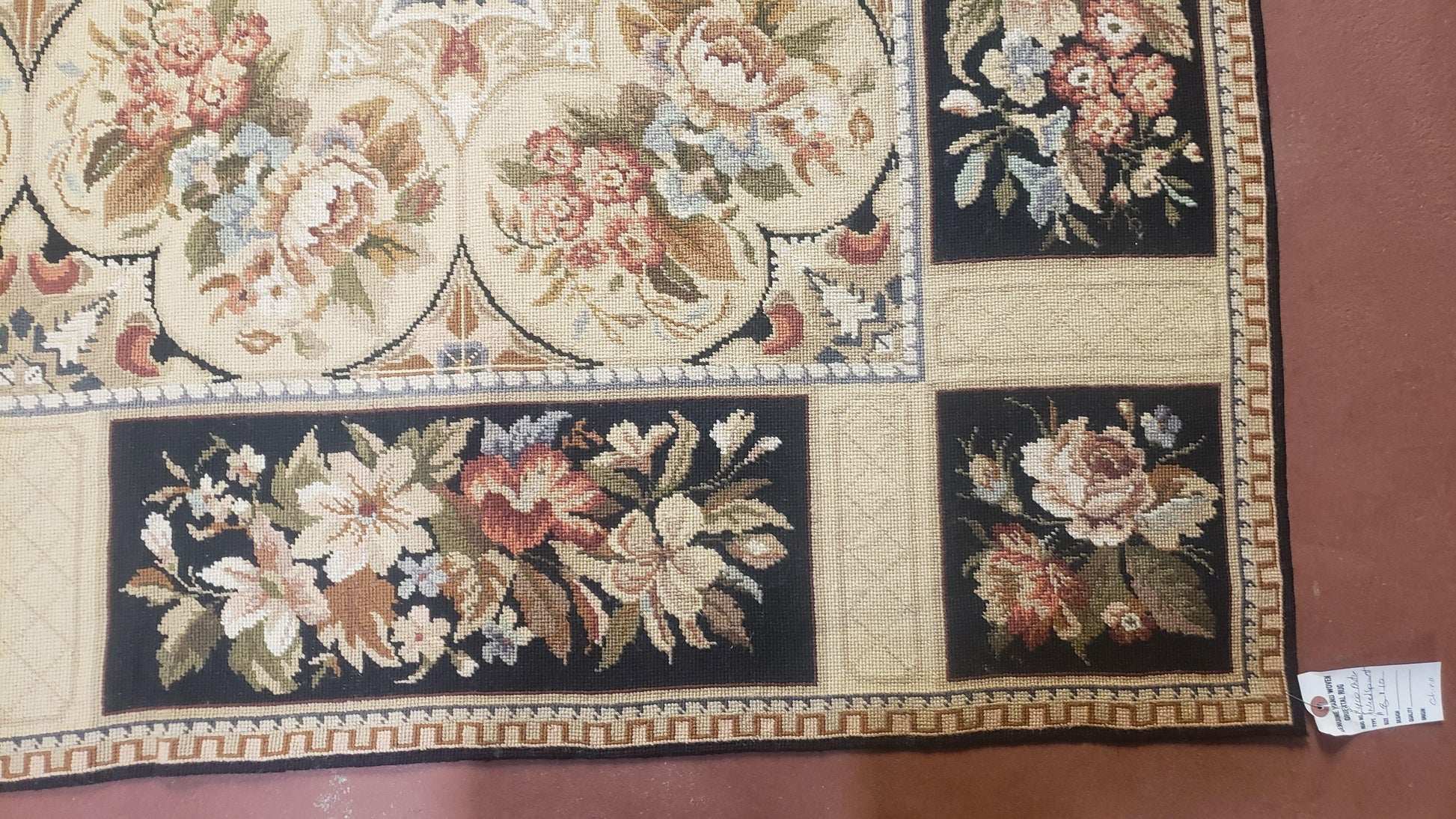 Needlepoint Rug 8x10ft Allover European Design Flowers 100% Wool Hand Knotted Aubusson Area Rug Brand New Flatweave Needle Point Carpet Chic - Nuvé