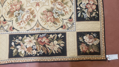 Needlepoint Rug 8x10ft Allover European Design Flowers 100% Wool Hand Knotted Aubusson Area Rug Brand New Flatweave Needle Point Carpet Chic - Nuvé
