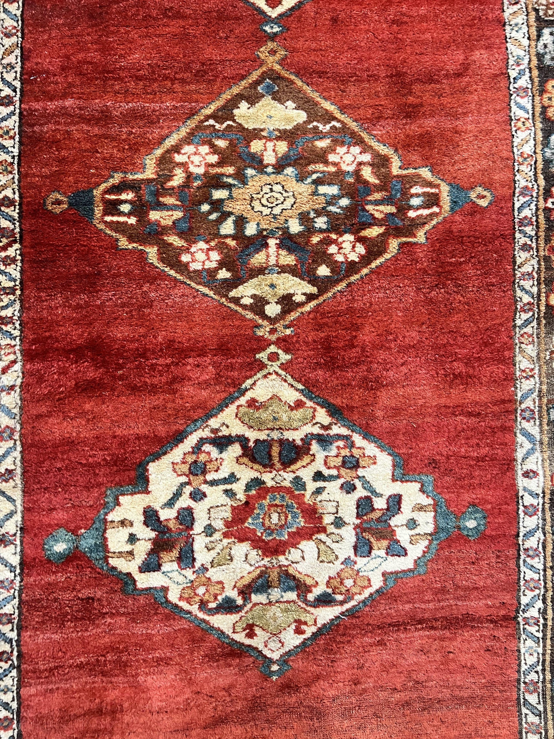 Antique Persian Bidjar Rug 4x8, Triple Medallions, Handmade Oriental Carpet, 1920s Rug, Wool Rug, Red - Nuvé