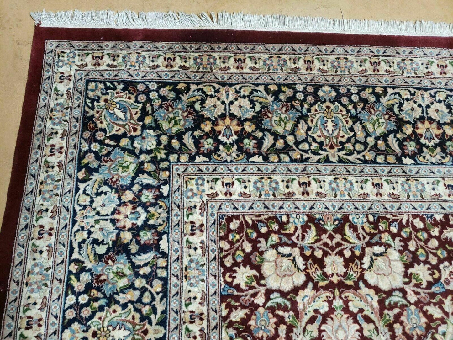 Persian Rug 9x12, Floral Allover, Very Fine, Handmade, Room Sized Oriental Carpet, Sino Persian, Maroon and Navy Blue - Nuvé