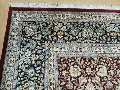 Persian Rug 9x12, Floral Allover, Very Fine, Handmade, Room Sized Oriental Carpet, Sino Persian, Maroon and Navy Blue - Nuvé